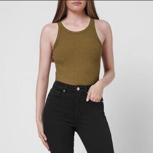 Good American Ribbed Bodysuit Brown Sleeveless Scoop Neck
